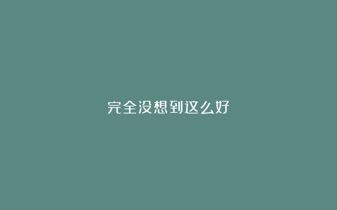 完全没想到这么好