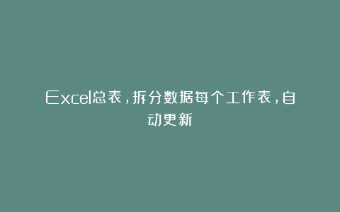 Excel总表，拆分数据每个工作表，自动更新