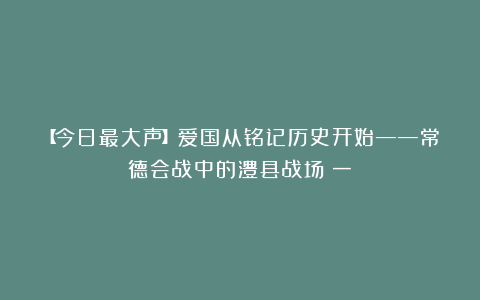 【今日最大声】爱国从铭记历史开始——常德会战中的澧县战场(一)
