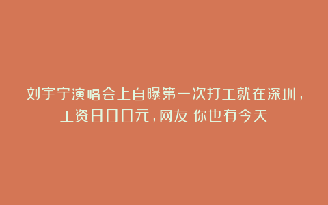 刘宇宁演唱会上自曝第一次打工就在深圳，工资800元，网友：你也有今天！
