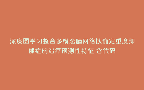 深度图学习整合多模态脑网络以确定重度抑郁症的治疗预测性特征（含代码）