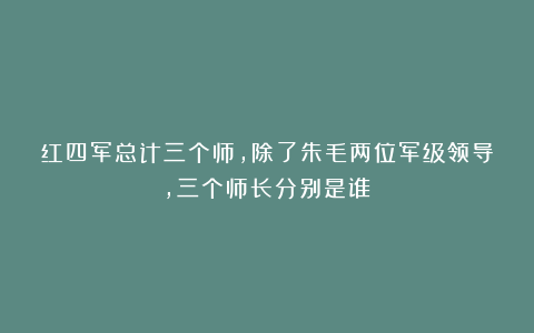 红四军总计三个师，除了朱毛两位军级领导，三个师长分别是谁？