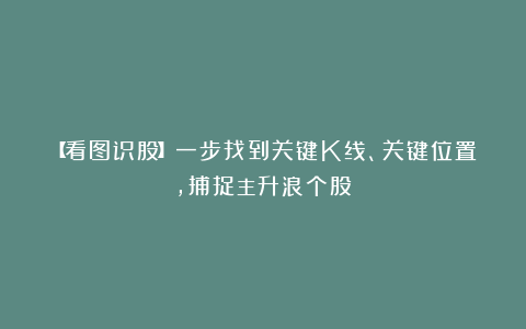 【看图识股】一步找到关键K线、关键位置，捕捉主升浪个股！