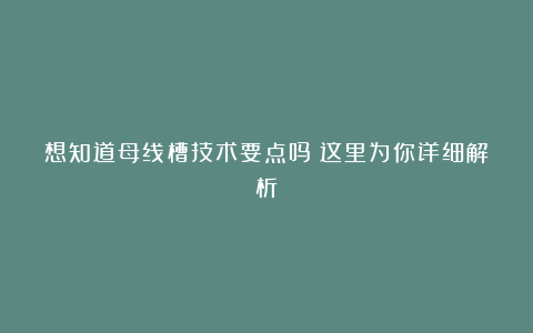 想知道母线槽技术要点吗？这里为你详细解析！