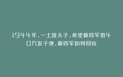 1944年，一土匪头子，希望新四军借40万发子弹，新四军如何回应？
