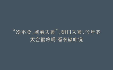 “冷不冷，就看大暑”，明日大暑，今年冬天会很冷吗？看农谚咋说