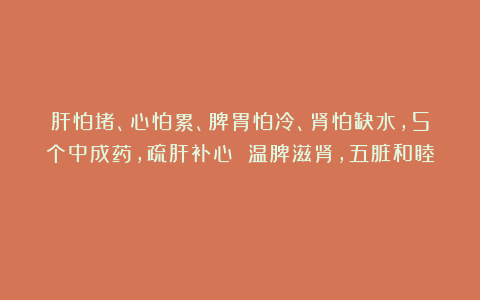 肝怕堵、心怕累、脾胃怕冷、肾怕缺水，5个中成药，疏肝补心 温脾滋肾，五脏和睦！