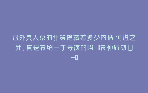 召外兵入京的计策隐藏着多少内情？何进之死，真是袁绍一手导演的吗？【袁神启动03】