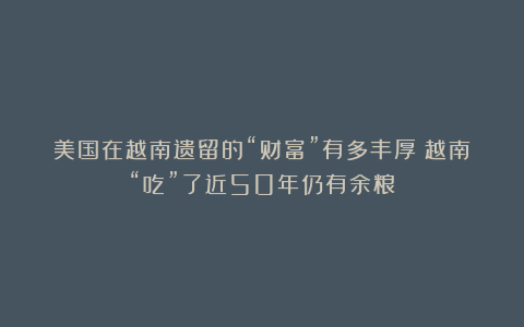 美国在越南遗留的“财富”有多丰厚？越南“吃”了近50年仍有余粮