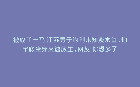 被放了一马？江苏男子钓到未知淡水鱼，怕牢底坐穿火速放生，网友：你想多了！