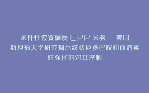 条件性位置偏爱（CPP）实验 | 美国斯坦福大学研究揭示纹状体多巴胺和血清素对强化的对立控制