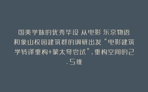 国美学妹的优秀毕设！从电影《东京物语》和象山校园建筑群的调研出发！“电影建筑学转译重构+蒙太奇尝试”，重构空间的2.5维！