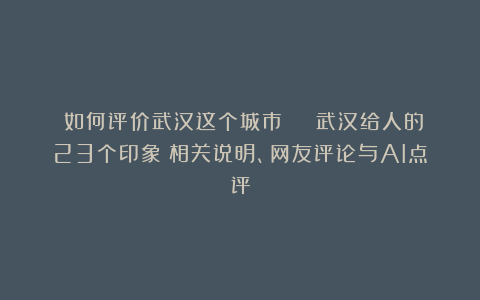 《如何评价武汉这个城市 | 武汉给人的23个印象》相关说明、网友评论与AI点评