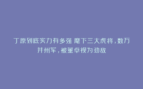 丁原到底实力有多强？麾下三大虎将，数万并州军，被董卓视为劲敌