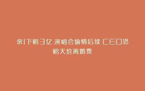 亲1下赔3亿！演唱会偷情后续：CEO恐赔天价离婚费！