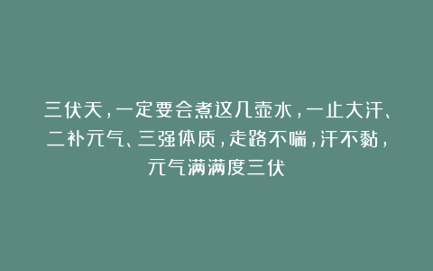 三伏天，一定要会煮这几壶水，一止大汗、二补元气、三强体质，走路不喘，汗不黏，元气满满度三伏