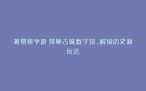 暑期研学游丨探秘古城数字馆，解锁历史新玩法