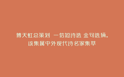傅天虹总策划:《一信短诗选》金句选摘。该集属中外现代诗名家集萃