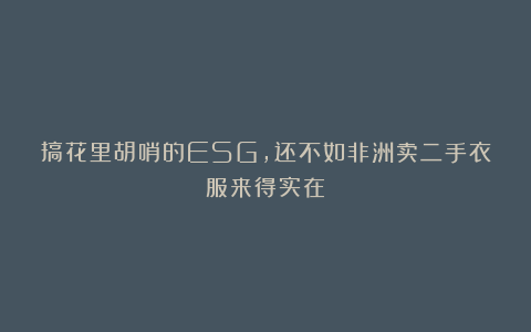 搞花里胡哨的ESG，还不如非洲卖二手衣服来得实在