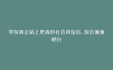 等你真正站上更高的社会段位后，你会渐渐明白！