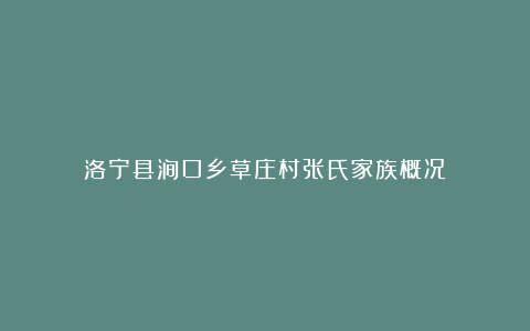 洛宁县涧口乡草庄村张氏家族概况