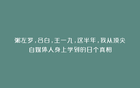 粥左罗，吕白，王一九，这半年，我从顶尖自媒体人身上学到的8个真相