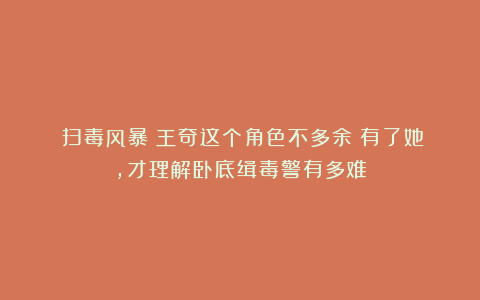 《扫毒风暴》王奇这个角色不多余！有了她，才理解卧底缉毒警有多难