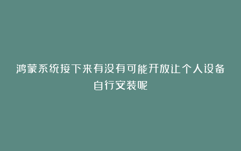 鸿蒙系统接下来有没有可能开放让个人设备自行安装呢？