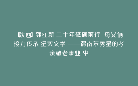 【陕西】郭红新：二十年砥砺前行 母女俩接力传承（纪实文学）——渭南东秀星的孝亲敬老事业（中）