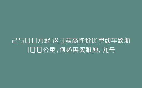 2500元起！这3款高性价比电动车续航100公里，何必再买雅迪、九号