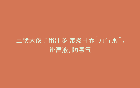 三伏天孩子出汗多？常煮3壶“元气水”，补津液、防暑气