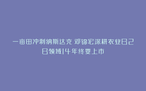 一亩田冲刺纳斯达克：邓锦宏深耕农业B2B领域14年终要上市