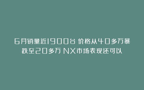 6月销量近1900台!价格从40多万暴跌至20多万!NX市场表现还可以