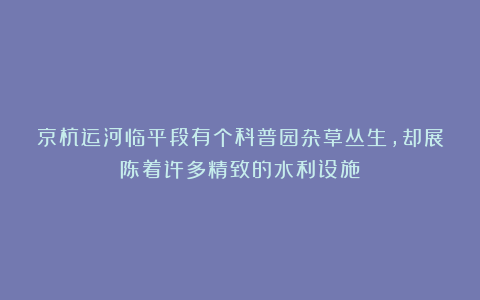 京杭运河临平段有个科普园杂草丛生，却展陈着许多精致的水利设施