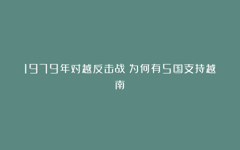 1979年对越反击战：为何有5国支持越南？
