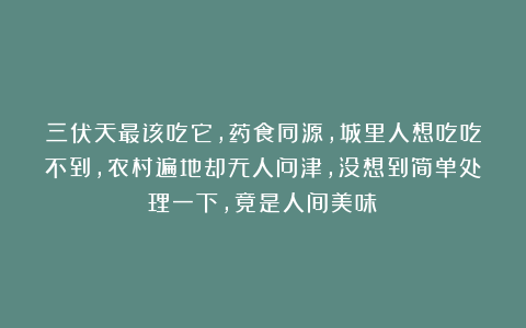 三伏天最该吃它，药食同源，城里人想吃吃不到，农村遍地却无人问津，没想到简单处理一下，竟是人间美味！