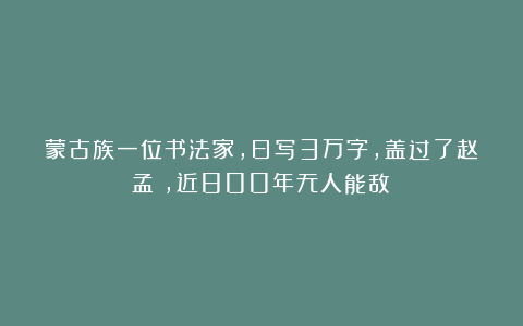 蒙古族一位书法家,日写3万字,盖过了赵孟頫,近800年无人能敌!
