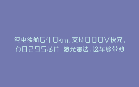 纯电续航640km，支持800V快充，有8295芯片 激光雷达，这车够带劲