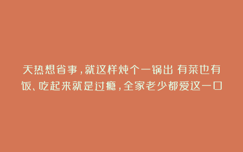 天热想省事，就这样炖个一锅出！有菜也有饭、吃起来就是过瘾，全家老少都爱这一口