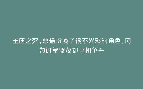 王匡之死，曹操扮演了很不光彩的角色，同为讨董盟友却互相争斗