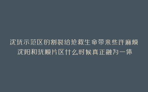 沈抚示范区的割裂给抢救生命带来些许麻烦！沈阳和抚顺片区什么时候真正融为一体？