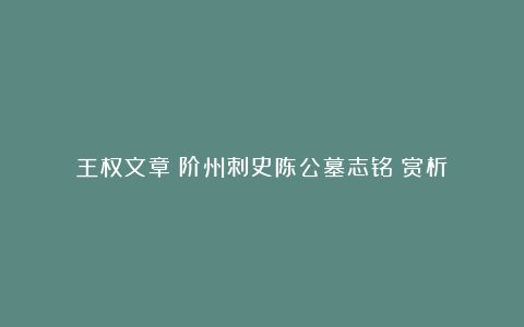 王权文章《阶州刺史陈公墓志铭》赏析