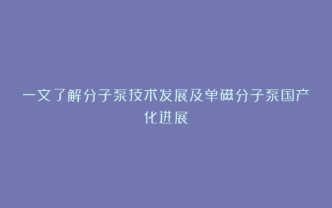 一文了解分子泵技术发展及单磁分子泵国产化进展