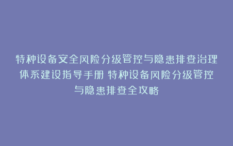 特种设备安全风险分级管控与隐患排查治理体系建设指导手册：特种设备风险分级管控与隐患排查全攻略