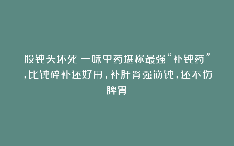 股骨头坏死：一味中药堪称最强“补骨药”，比骨碎补还好用，补肝肾强筋骨，还不伤脾胃！