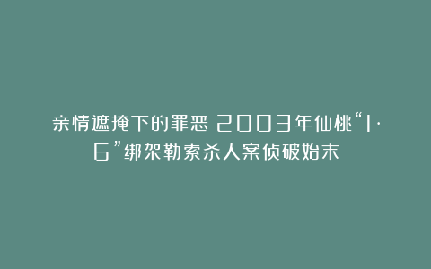 亲情遮掩下的罪恶！2003年仙桃“1·6”绑架勒索杀人案侦破始末