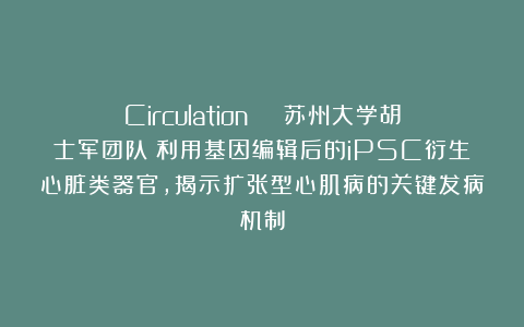 Circulation | 苏州大学胡士军团队：利用基因编辑后的iPSC衍生心脏类器官，揭示扩张型心肌病的关键发病机制