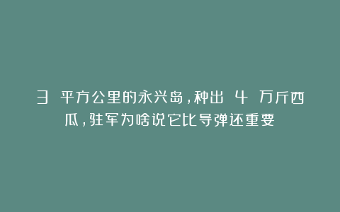 3 平方公里的永兴岛，种出 4 万斤西瓜，驻军为啥说它比导弹还重要？