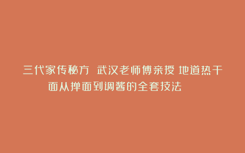 三代家传秘方 武汉老师傅亲授：地道热干面从掸面到调酱的全套技法☆☆☆☆☆★