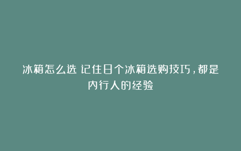 冰箱怎么选？记住8个冰箱选购技巧，都是内行人的经验